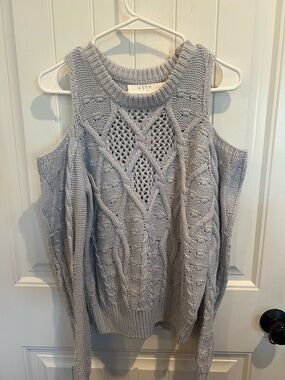 ASTR Mar Vista Cold Shoulder Cable Knit Sweater in Light Blue M